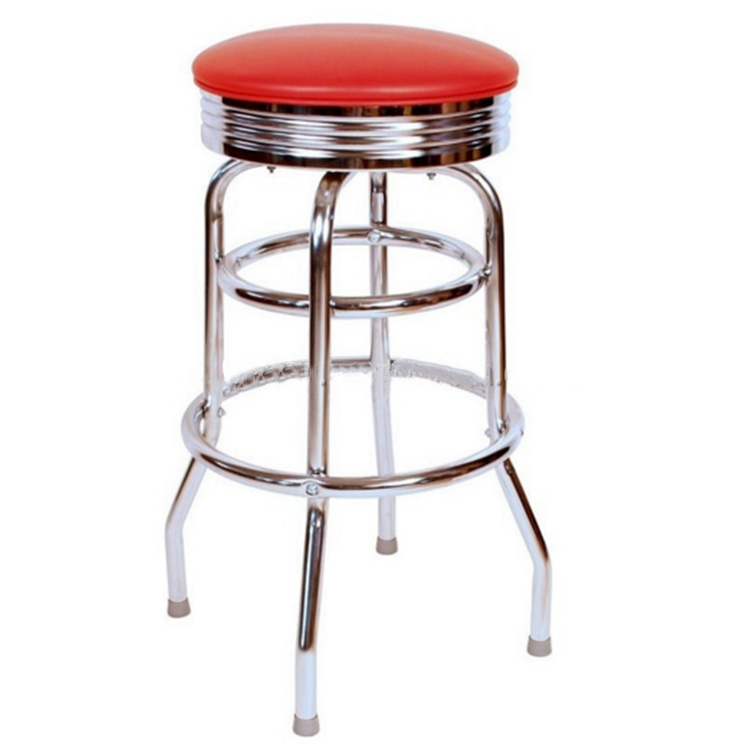 Double Rung Retro Chrome Swivel Bar Stool