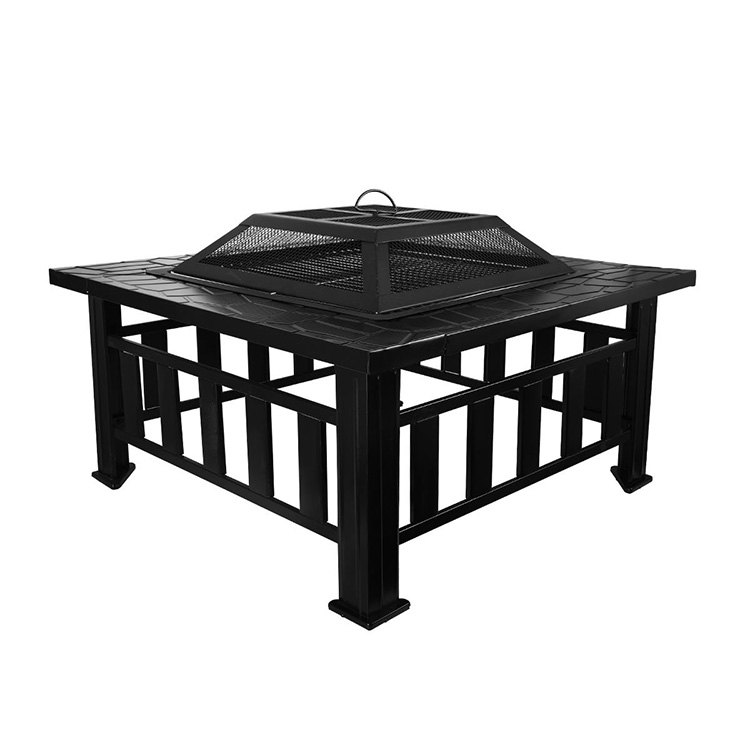 Square Metal Steel Fire Pit BBQ Table with Grill Cover