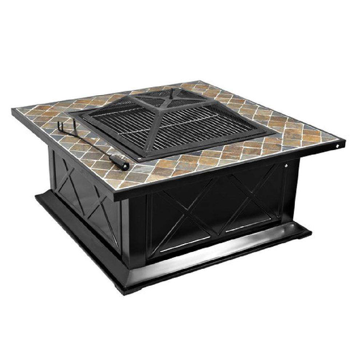 Square Slate Fire Pit Outdoor BBQ Grill