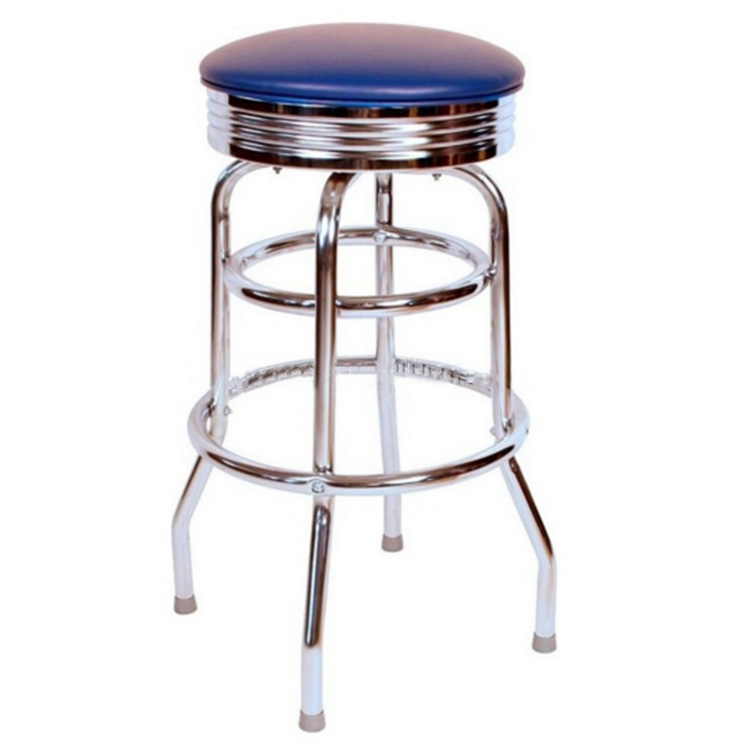 Double Rung Retro Chrome Swivel Bar Stool