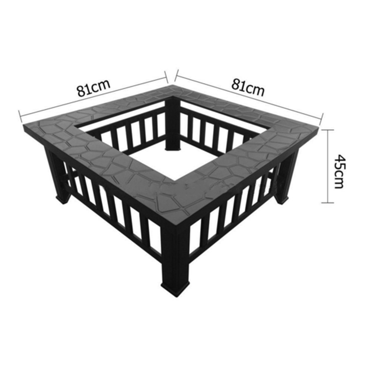 Square Metal Steel Fire Pit BBQ Table with Grill Cover