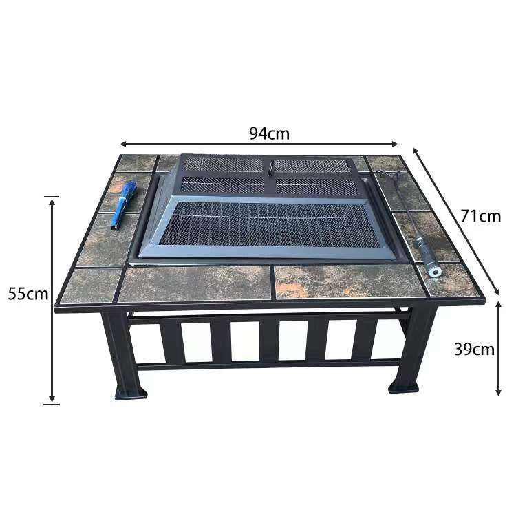 Ceramic Tile Steel Frame BBQ Fire Pit with Ice Bucket