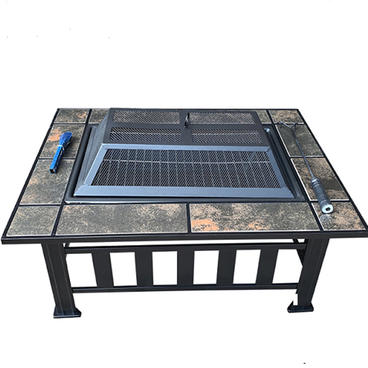 Ceramic Tile Steel Frame BBQ Fire Pit with Ice Bucket