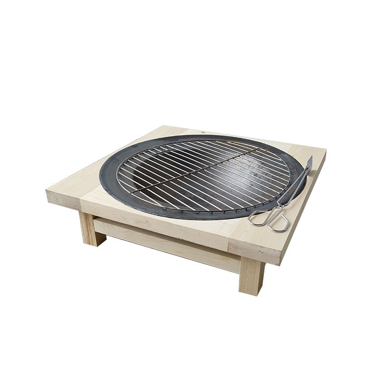 Outdoor Portable Barbecue Fire Basin Solid Wood Base