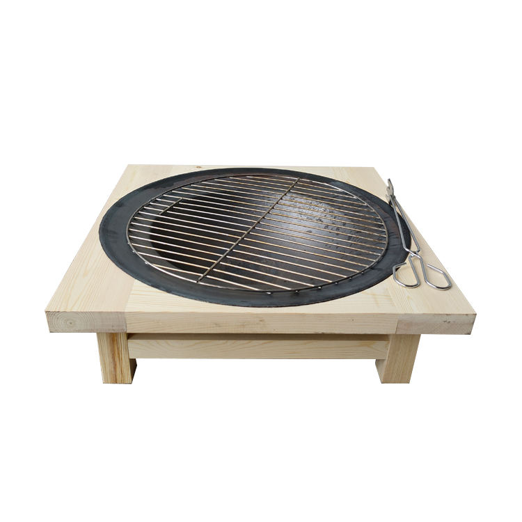 Outdoor Portable Barbecue Fire Basin Solid Wood Base