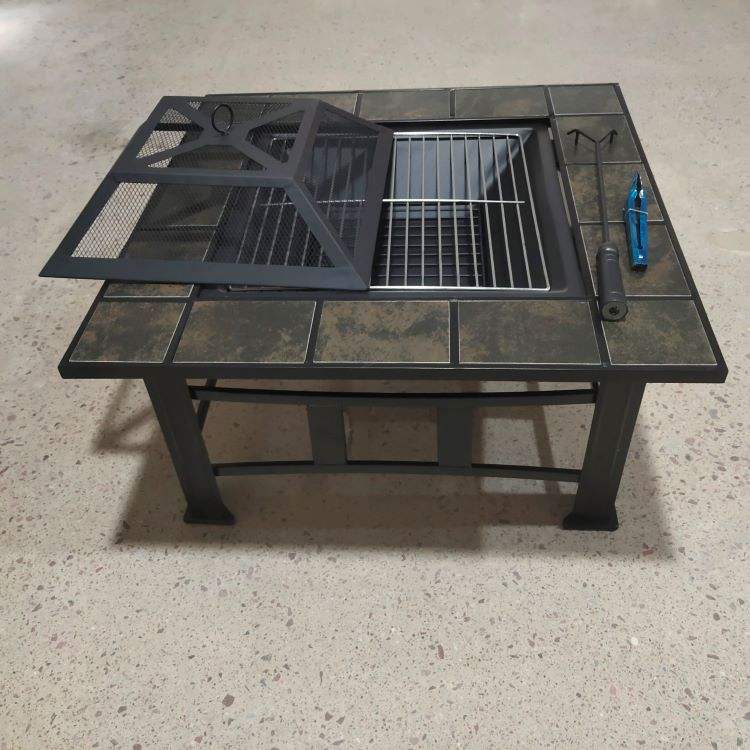 Square Steel Wood Burning Ceramic Fire Pit Table