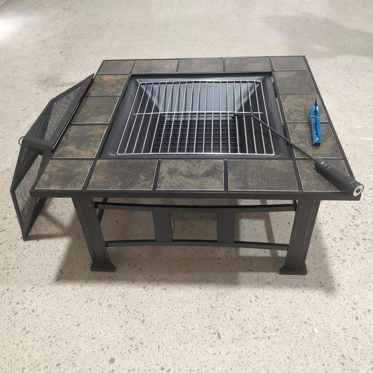 Square Steel Wood Burning Ceramic Fire Pit Table