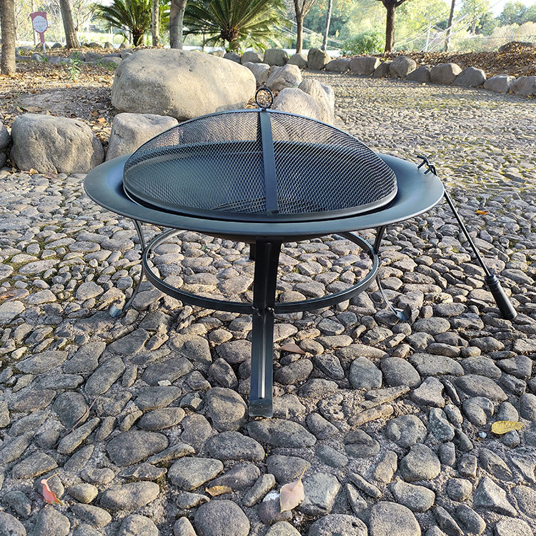 Round Camping Fire Pit Metal BBQ Grill