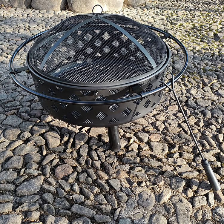 Outdoor Smoker Round Bowl BBQ Fire Pit With Poker