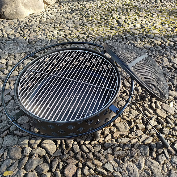 Outdoor Smoker Round Bowl BBQ Fire Pit With Poker