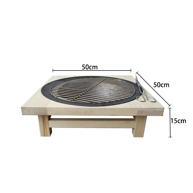 Outdoor Portable Barbecue Fire Basin Solid Wood Base