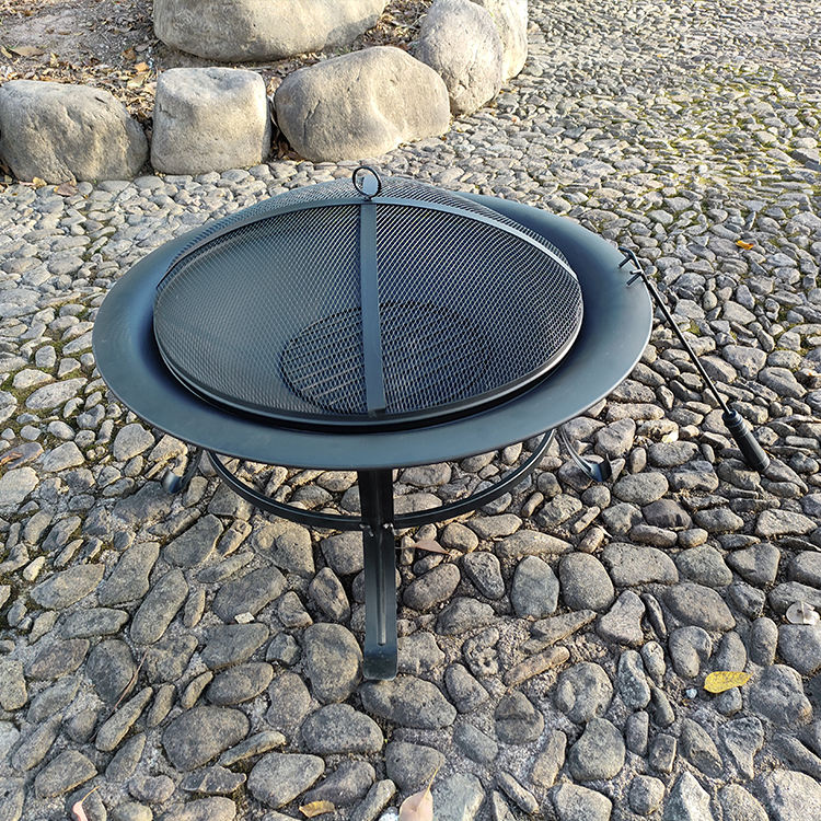 Round Camping Fire Pit Metal BBQ Grill