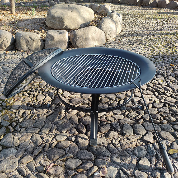 Round Camping Fire Pit Metal BBQ Grill